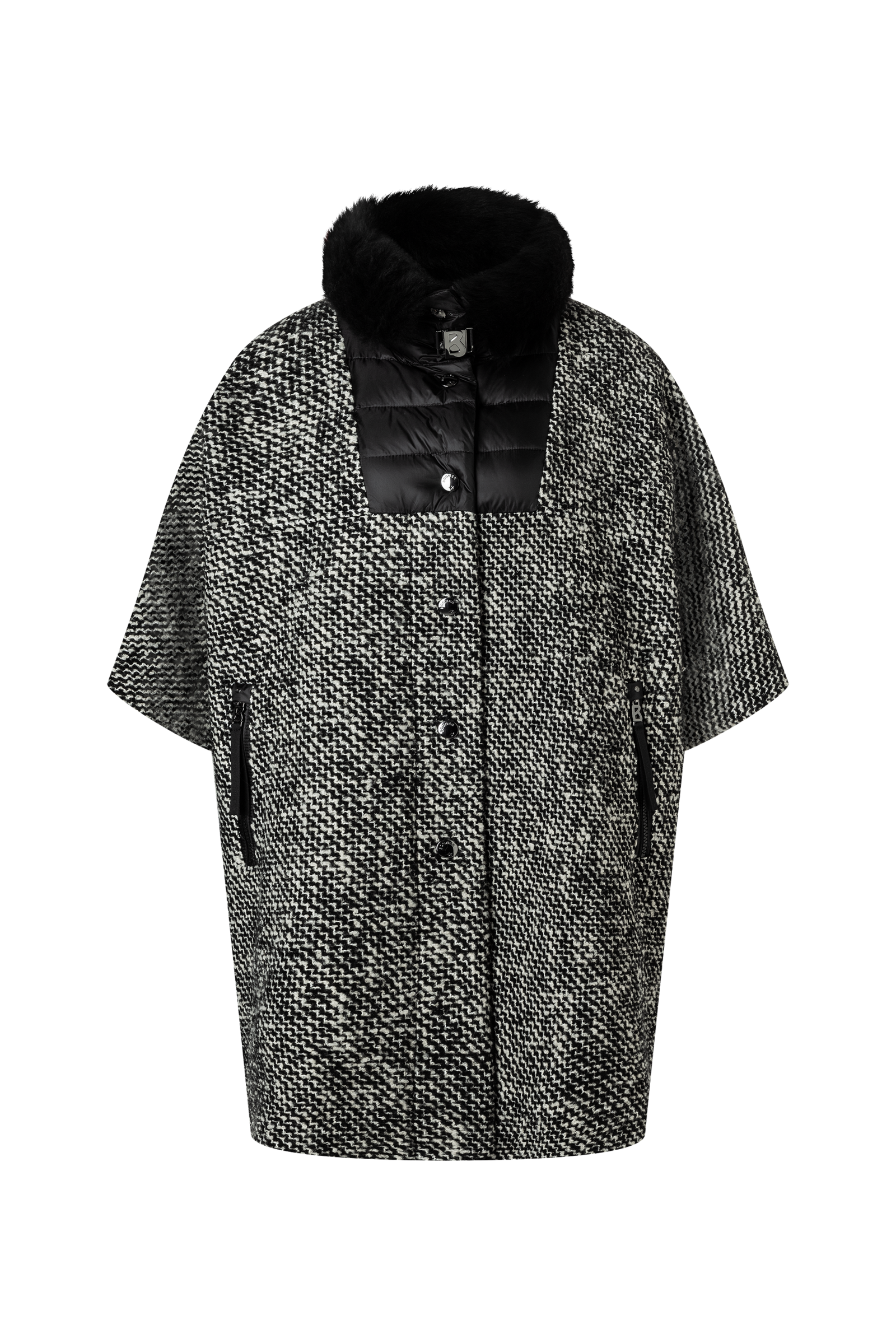 Gwen Bouclé and down cape in Black/Off-white