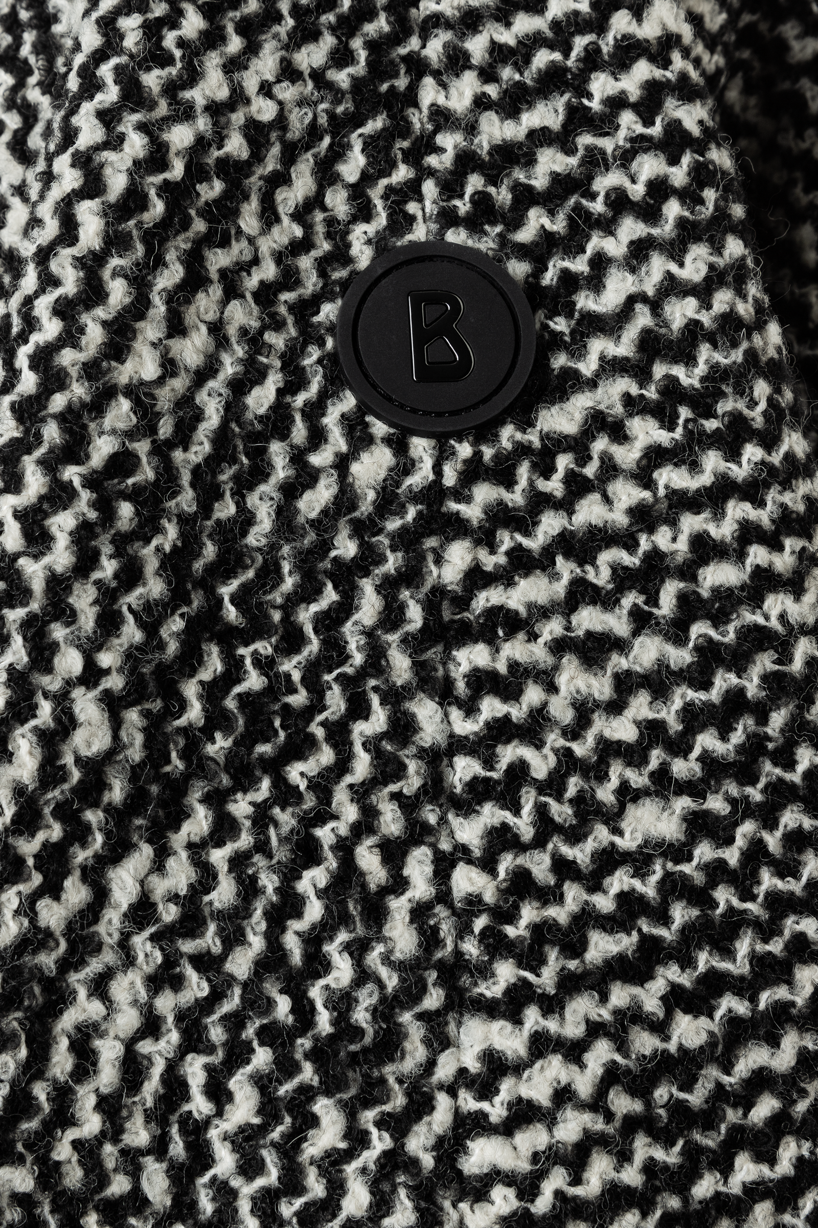 Gwen Bouclé and down cape in Black/Off-white