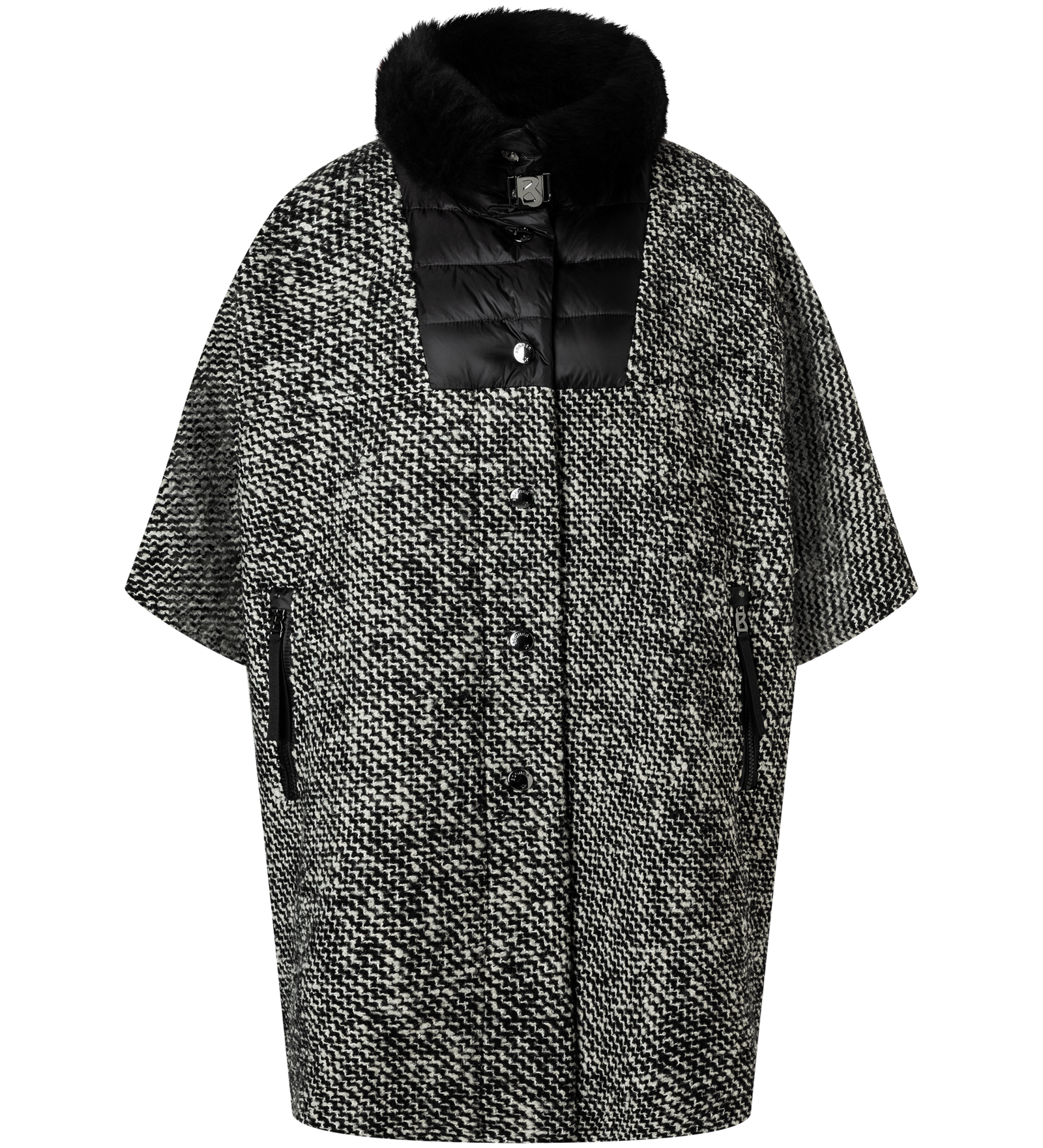 Gwen Bouclé and down cape in Black/Off-white