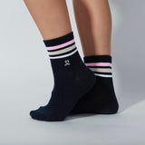 DS Miyako Blue Green Stripe White Socks - Pack of 2
